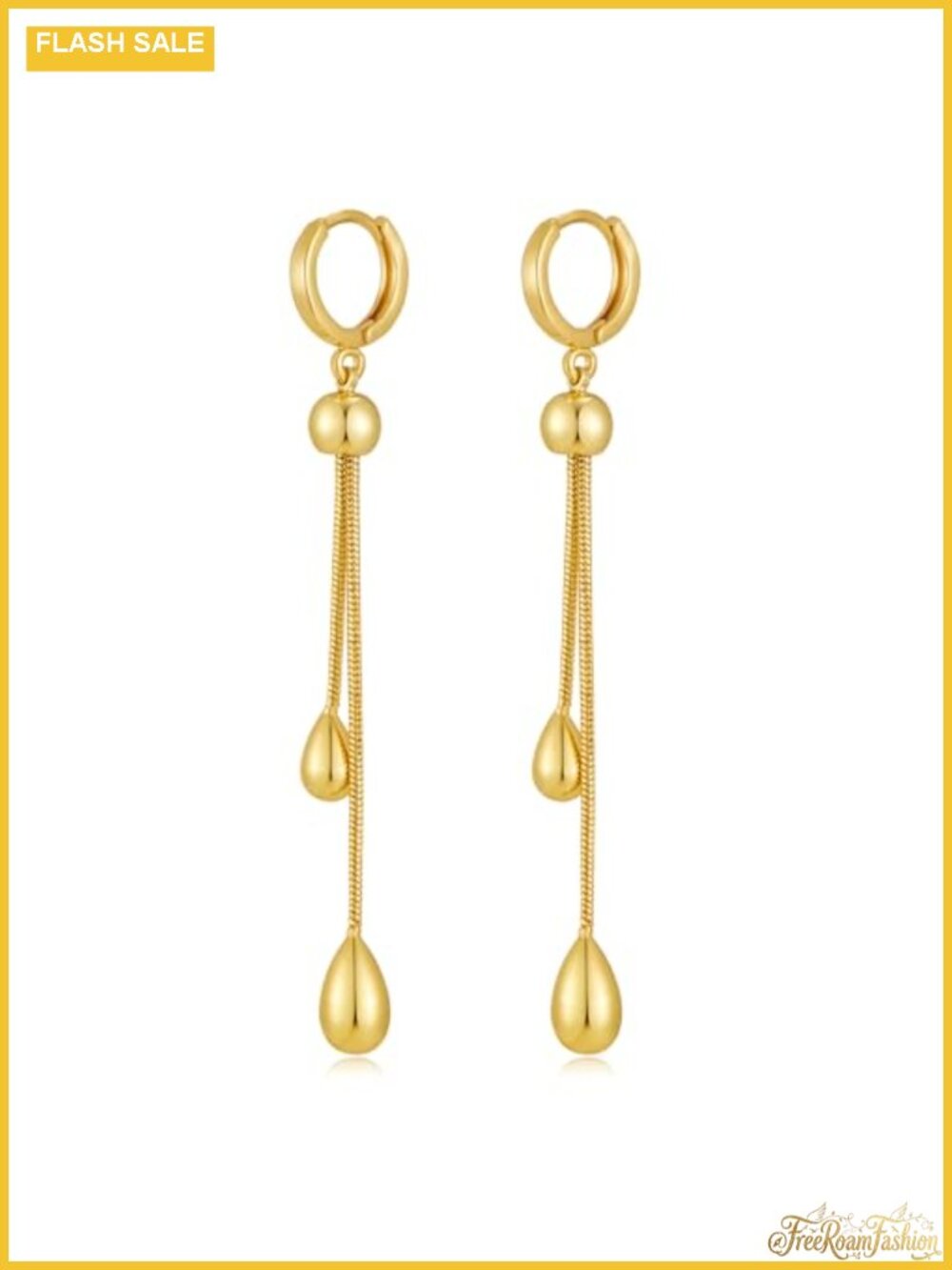18K Gold Plated Teardrop Dangle Earrings Huggie Hoop Long Chain Statement